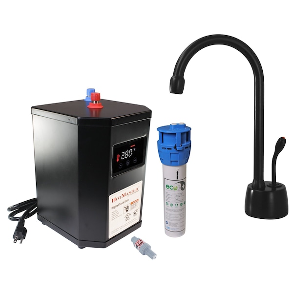 Westbrass Develosah 9" 1-Handle Hot Water Dispenser Faucet with Heating Tank and Filter Unit, Matte Black DT1F271-62 - main